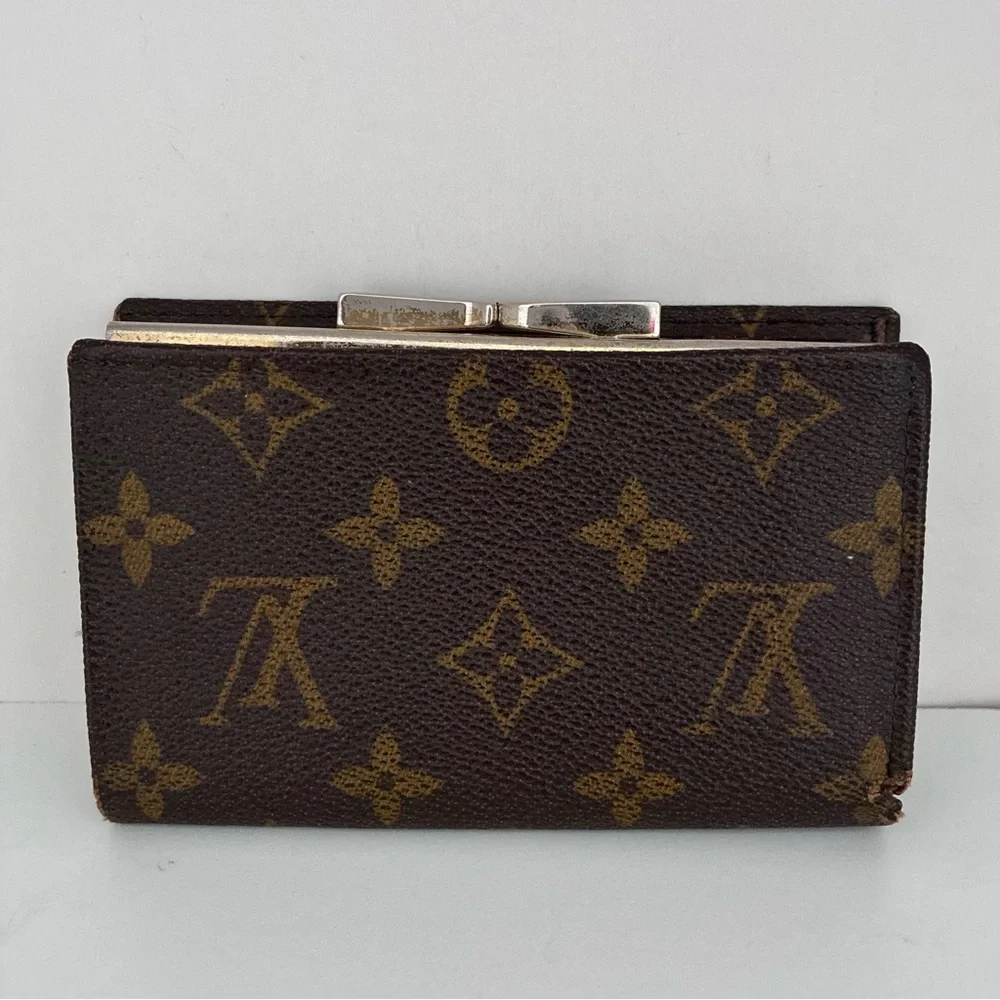 Vintage Louis Vuitton Monogram Print Kiss Lock Wallet Saks Fifth Avenue Rare